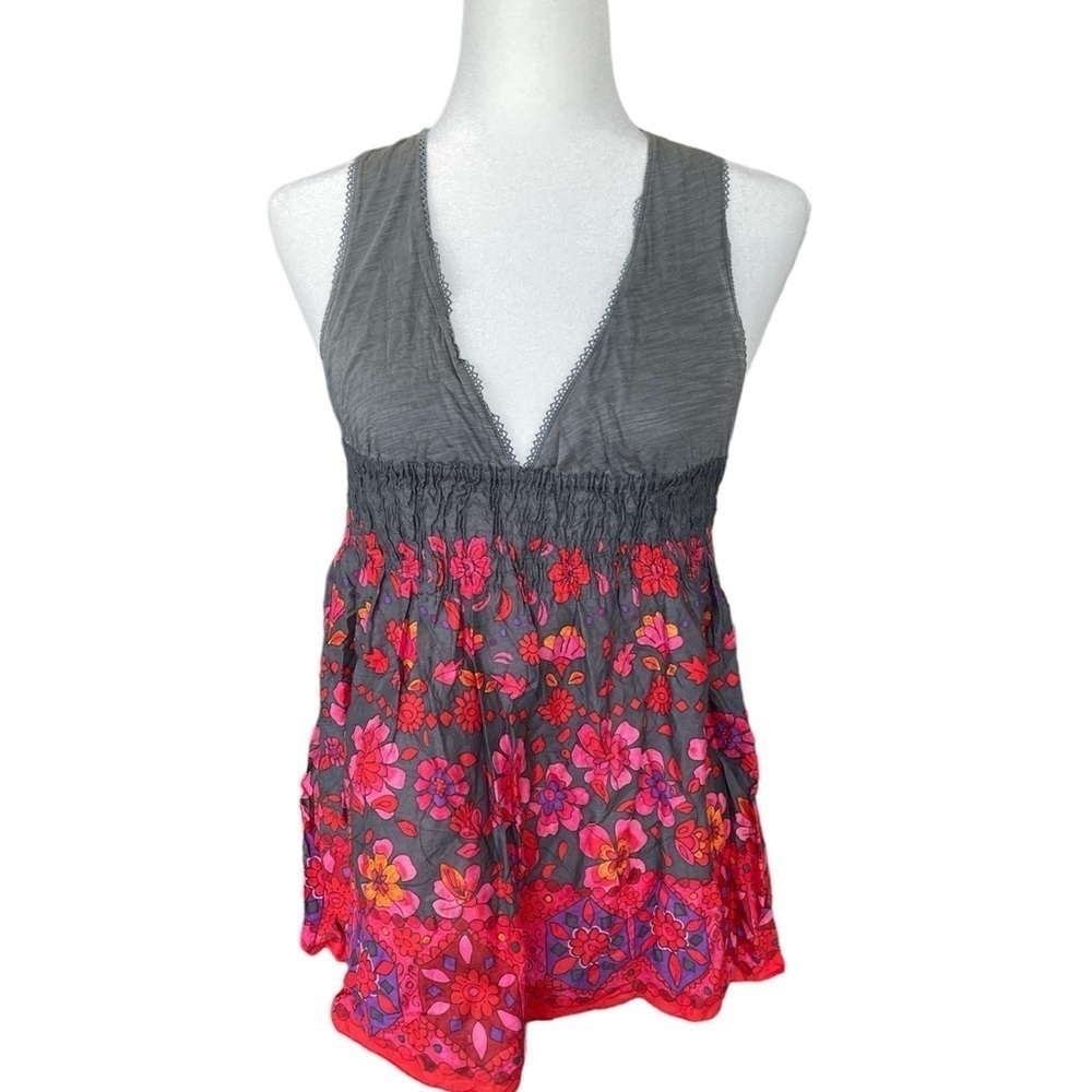 VGC Free People Floral Cotton Tank Top - Grey -  Size 4